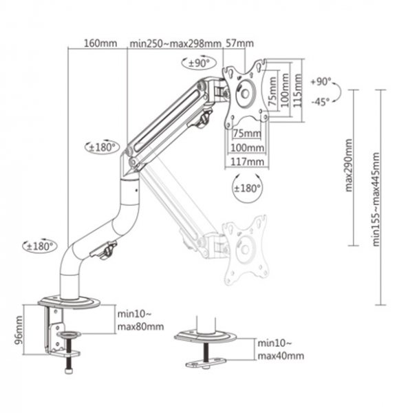 Кронштейн для монитора Gembird MA-DA1-02