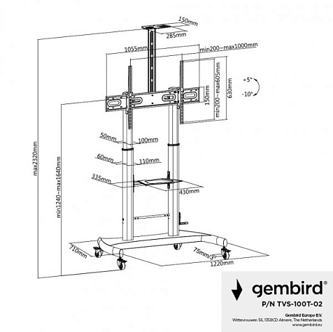 Напольная подставка для телевизора Gembird TVS-100T-02