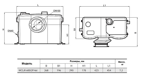 Канализационная установка Sprut WCLIFT 600/2F Hot