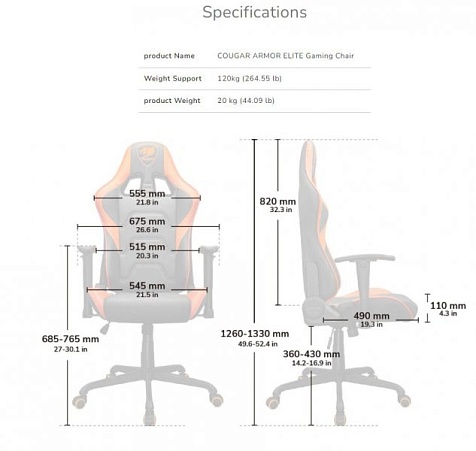 Кресло геймерское, дышащая экокожа Cougar Armor ELITE (Black)