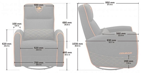 Кресло-реклайнер геймерское, дышащая ткань Cougar FIDOM