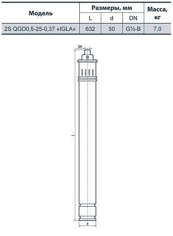 Погружной скважинный насос Sprut 2S QGD 0,5-25-0.37 kW IGLA