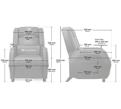 Кресло-софа геймерское, дышащая экокожа Cougar RANGER S Black