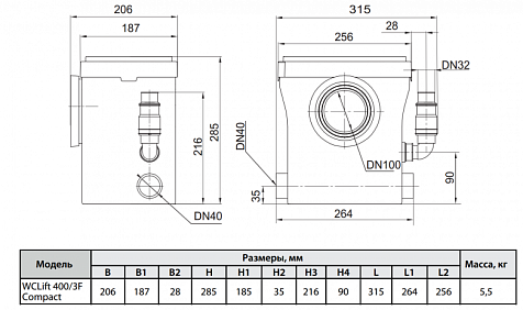 Канализационная установка Sprut WCLIFT 400/3F Compact