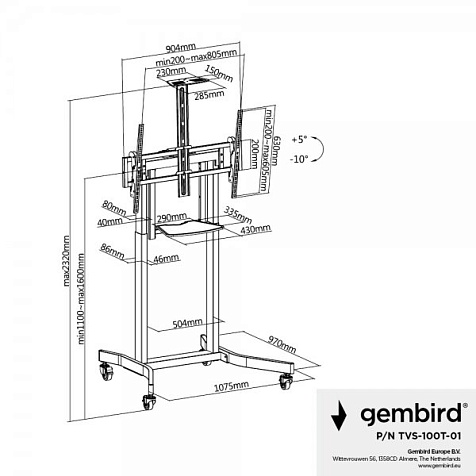 Напольная подставка для телевизора Gembird TVS-100T-01