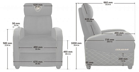 Кресло-софа геймерское, дышащая ткань Cougar RANGER ELITE JET GRAY