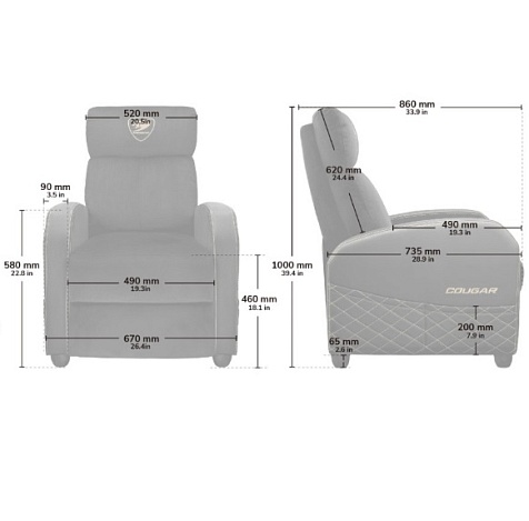 Кресло-софа геймерское, дышащая ткань Cougar RANGER ELITE GOLD