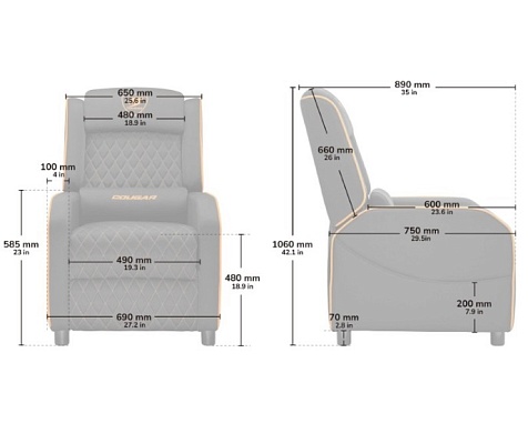 Кресло-софа геймерское, дышащая ткань Cougar RANGER ONE GRAY